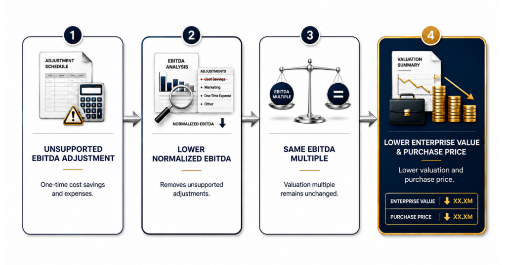 How rejected EBITDA adjustments reduce business valuation during a Quality of Earnings review