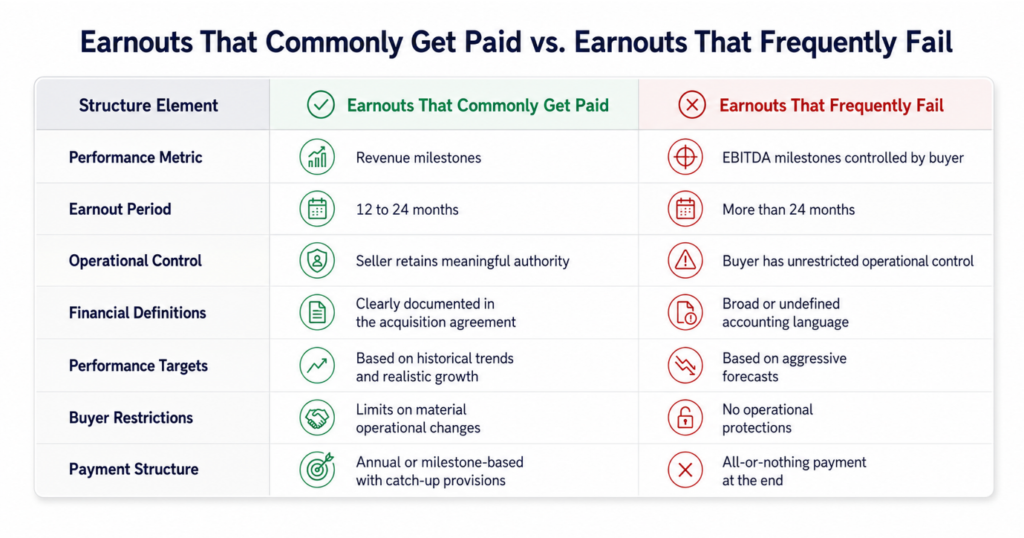 Comparison of successful and unsuccessful earnout M&A structures